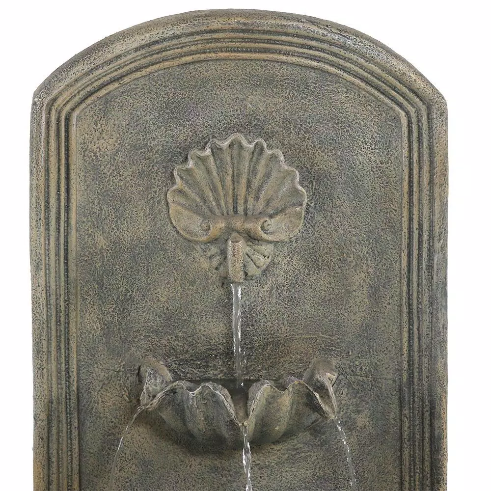 Sunnydaze Decor Seaside French Limestone Electric Outdoor Wall Fountain, Coastal Seashell Design