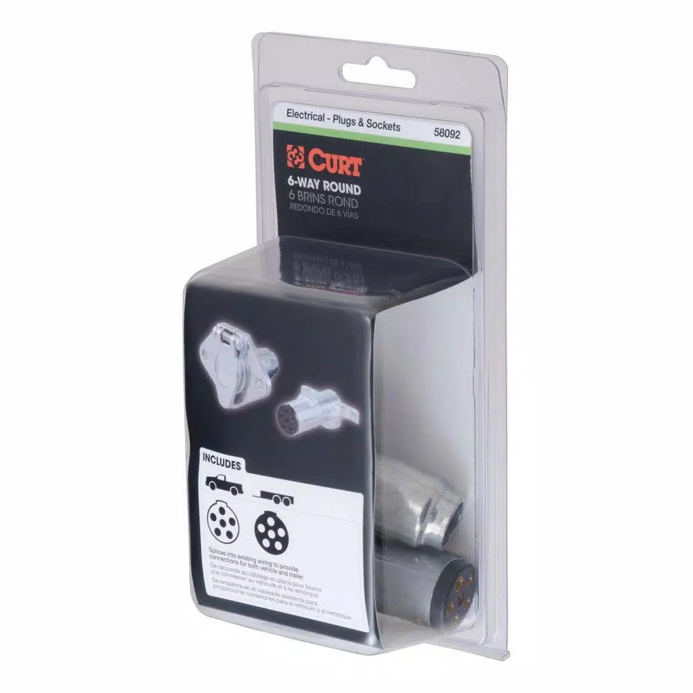 CURT 6-Way Round Trailer Connector Plug & Socket Kit
