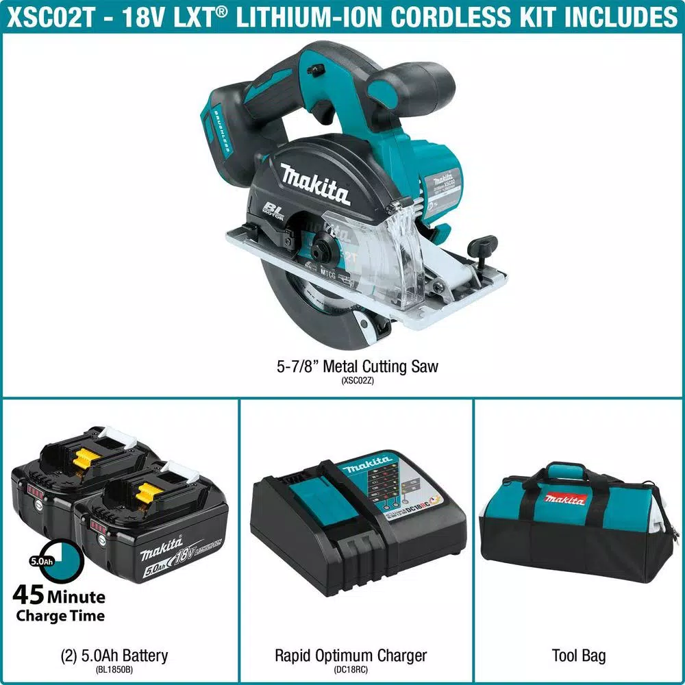 Makita 18V LXT Lithium-Ion Brushless 5-7/8" Metal Cutting Saw Kit with 2 5.0Ah Batteries and Charger