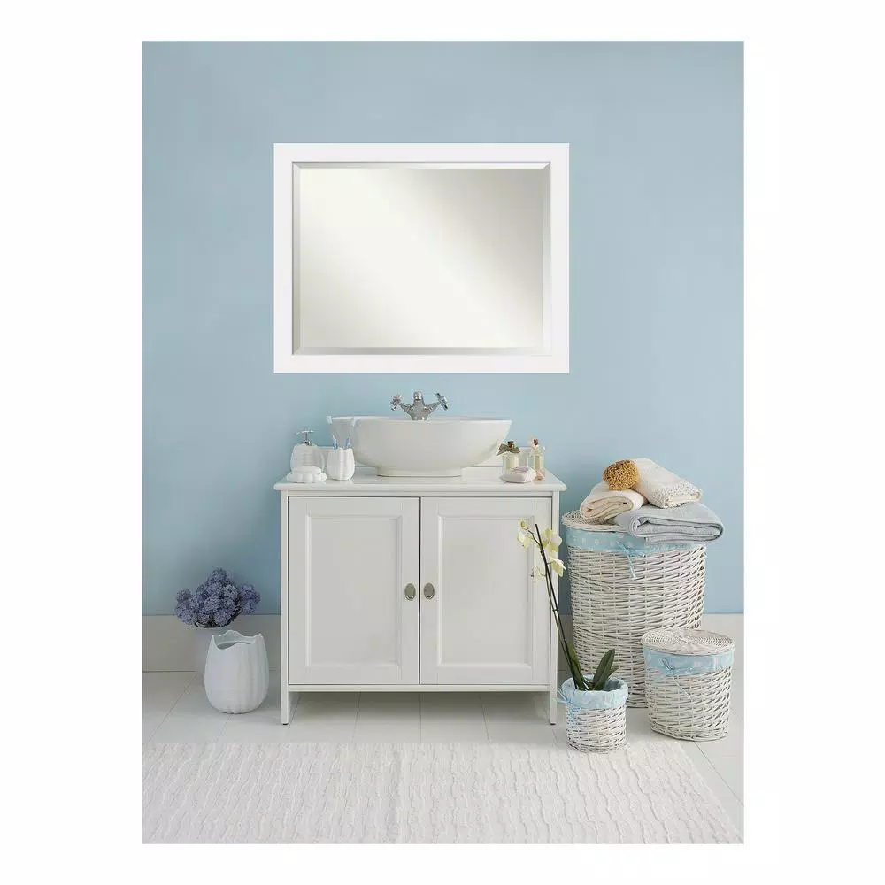 Amanti Art Corvino 45 in. W x 35 in. H Rectangular Beveled Edge Wood Bathroom Vanity Mirror, Satin White