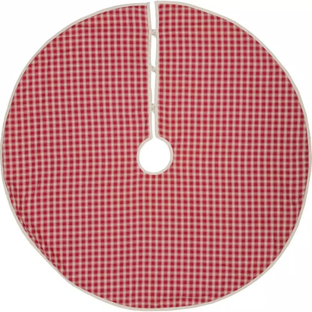 VHC Brands 48 in. Red Plaid Christmas Farmhouse Tree Skirt with Flannel Lining