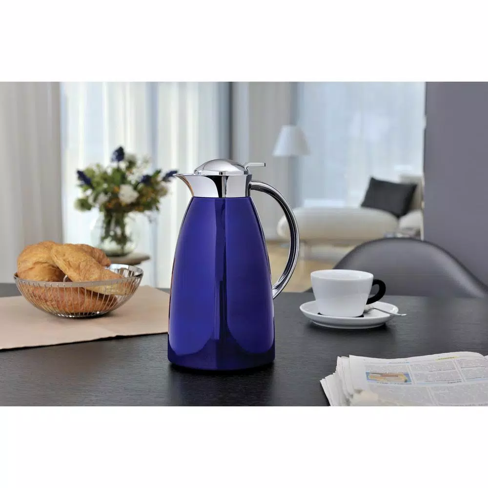 Alfi Gusto Glass Vacuum Carafe, 1.06 Qt. Thermal Coffee Server, Royal Blue