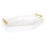 Kate and Laurel Lipton White Glossy Decorative Hexagon Tray with Gold Metal Handles thumbnail 1