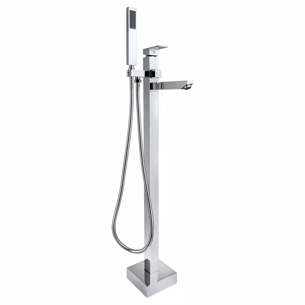 AKDY Freestanding Floor Mount Roman Tub Faucet with Hand Shower, Chrome
