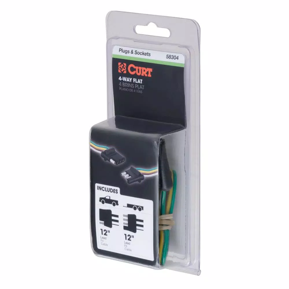 CURT 4-Way Flat Trailer Connector Kit with 12" Color-Coded Wires