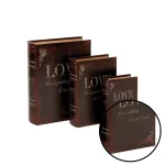 LITTON LANE Vintage Rectangular Wood and Faux Leather Love Book Boxes, Set of 3 thumbnail 3