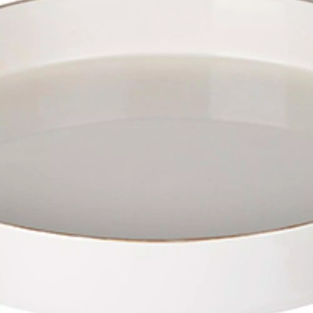 Benzara Modern White Round Plastic Serving Tray with Raised Edges