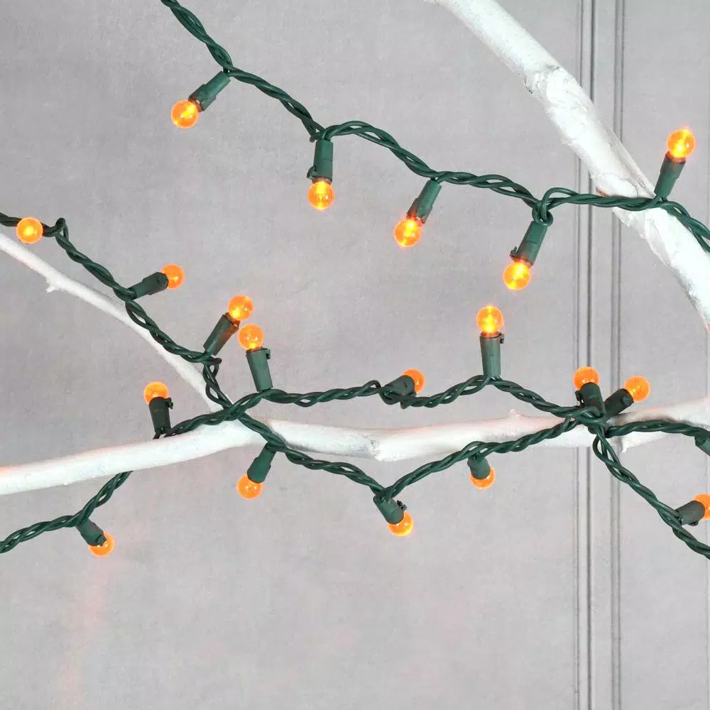 LUMABASE 70-Light LED Orange Globe String Lights, Weather Resistant, 14.58 ft, Green Cord