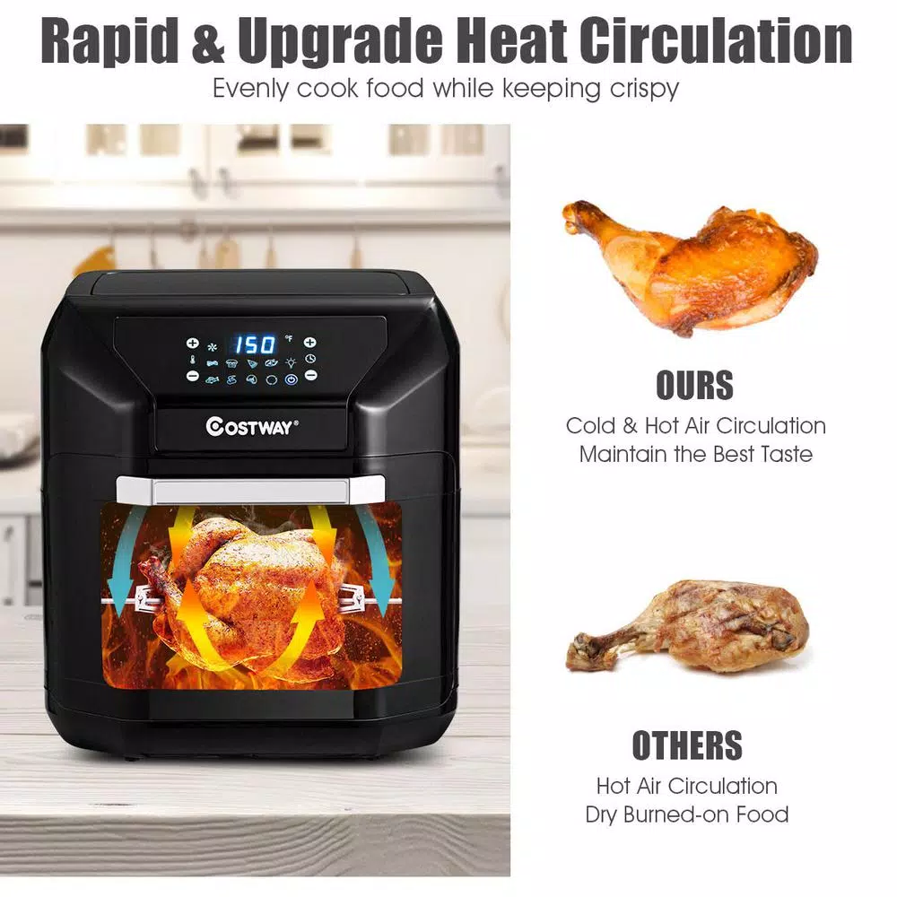 Costway 10.6 Qt. Black Air Fryer Oven with Rotisserie, 1700W Digital Air Fryer with 7 Presets
