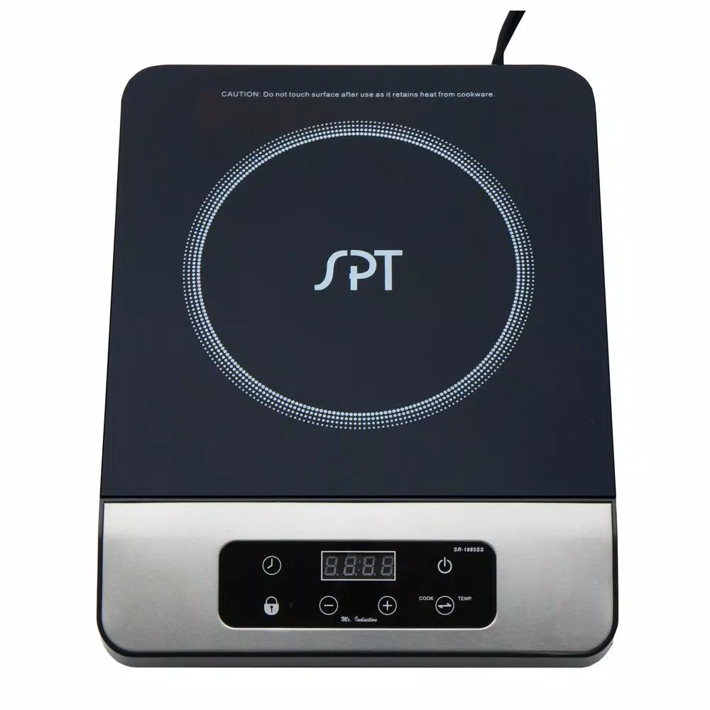SPT 1650W Single Burner Induction Cooktop with 3.5L Stainless Steel Pot and Glass Lid, Black & Silver