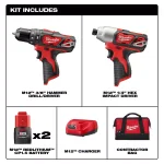 Milwaukee M12 12V Lithium-Ion Cordless Hammer Drill and Impact Driver 2-Tool Combo Kit thumbnail 2