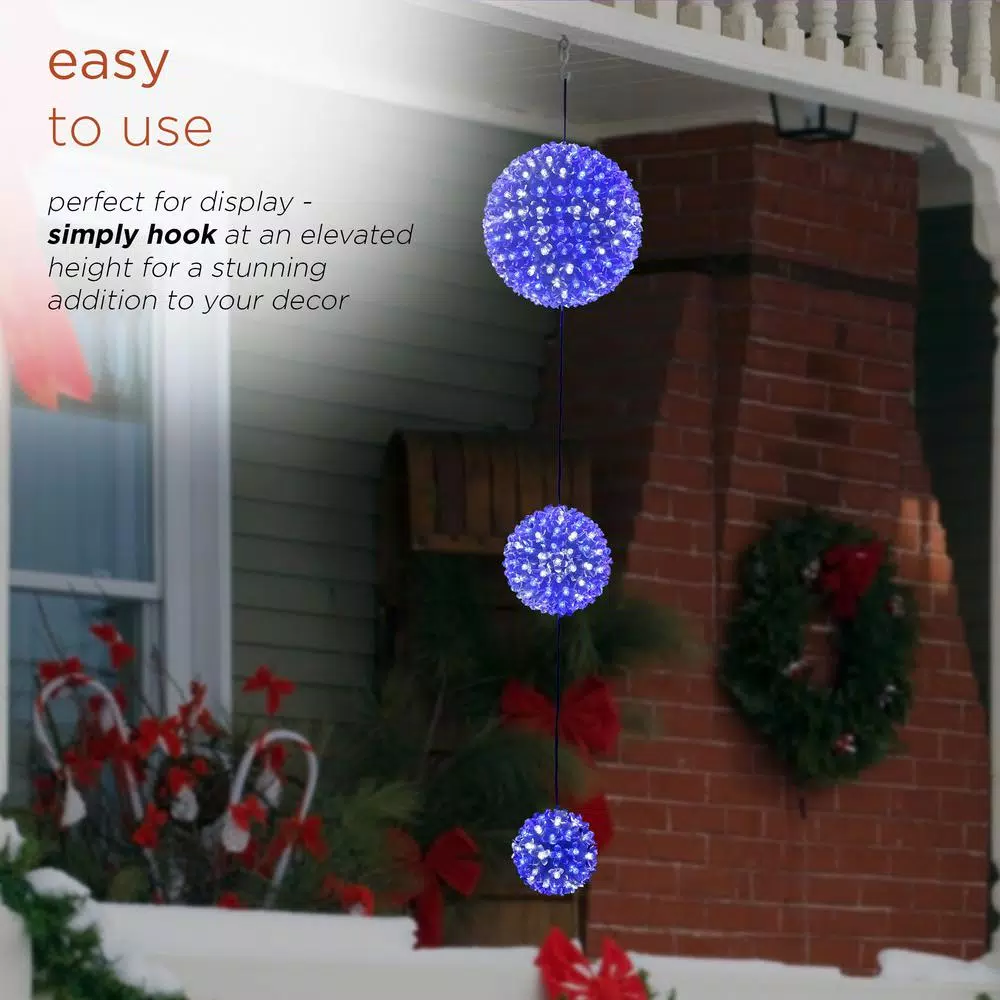 Alpine Corporation 37 in. 3-Tier Hanging Christmas Ornament with 350 Blue and White Chasing LED Lights