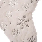 Glitzhome 21 in. White Plush Faux Fur Christmas Stocking with Silver Sequin Snowflake Embroidery thumbnail 2
