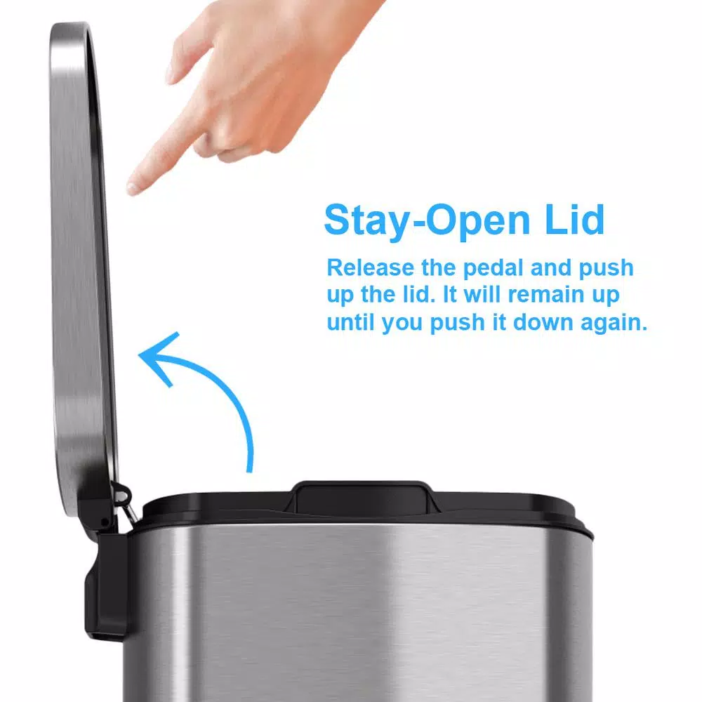 iTouchless SoftStep 13.2 Gal. Stainless Steel Step Trash Can with Odor Filter and Inner Bucket
