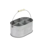 Cheungs Metal Gray Galvanized Steel Utensil Holder with Wood Grip Swivel Handle, 6-Slot Oval Caddy thumbnail 2