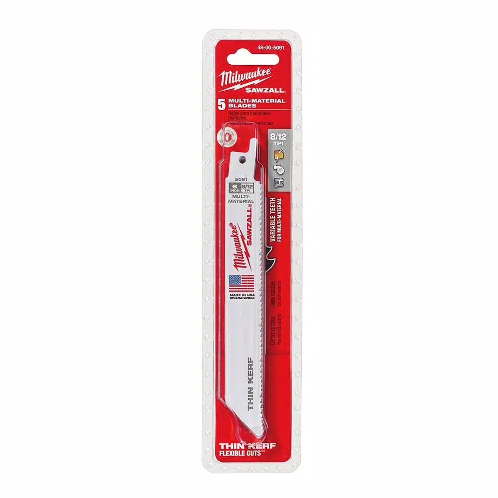 Milwaukee 6 in. Multi-Material Reciprocating Saw Blades, 8/12 TPI, 5-Pack
