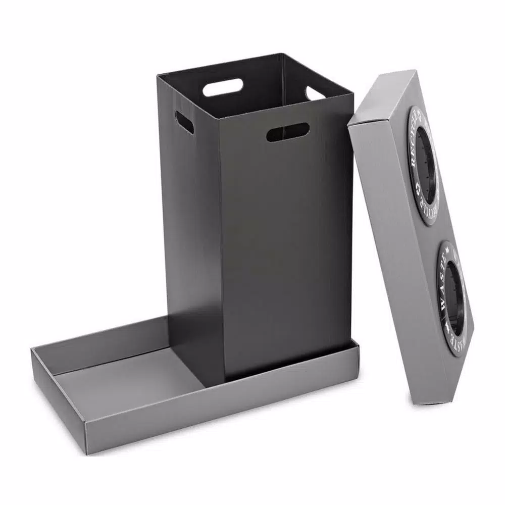 Alpine Industries 28 Gal. Black 2-Compartment Indoor Trash and Recycling Bin