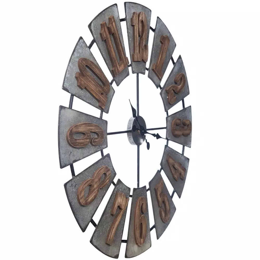 Pinnacle Gallery Solutions Oversized Windmill Wall Clock - Distressed Silver Metal and Wood
