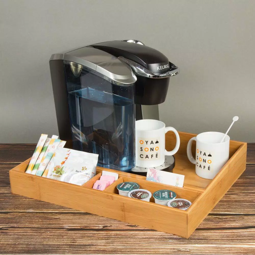 Creative Home Natural Bamboo Multipurpose Coffee Station Organizer and Serving Tray