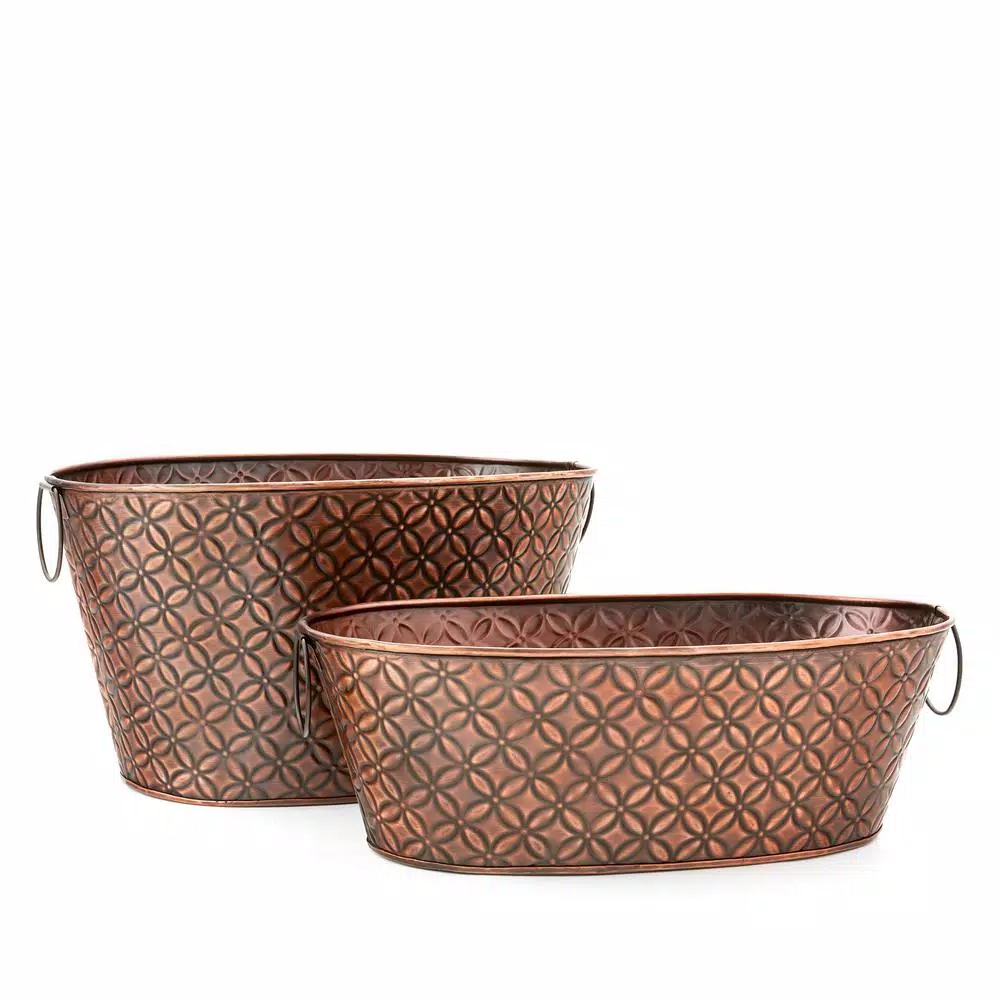 Old Dutch Floral Antique Copper Galvanized Steel Party Tub Set (6.5 Gal & 3.5 Gal)