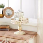 LITTON LANE 10 in. Round Whitewashed and Rust Brown Iron Cake Stand with Pierced Floral Bunting thumbnail 8