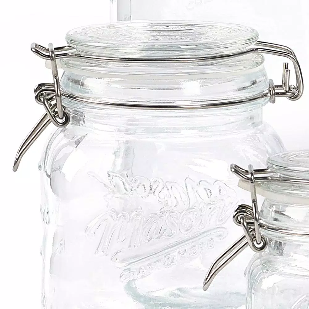 MASON CRAFT & MORE 4-Piece Embossed Glass Mason Jar Set - Airtight Kitchen Canisters