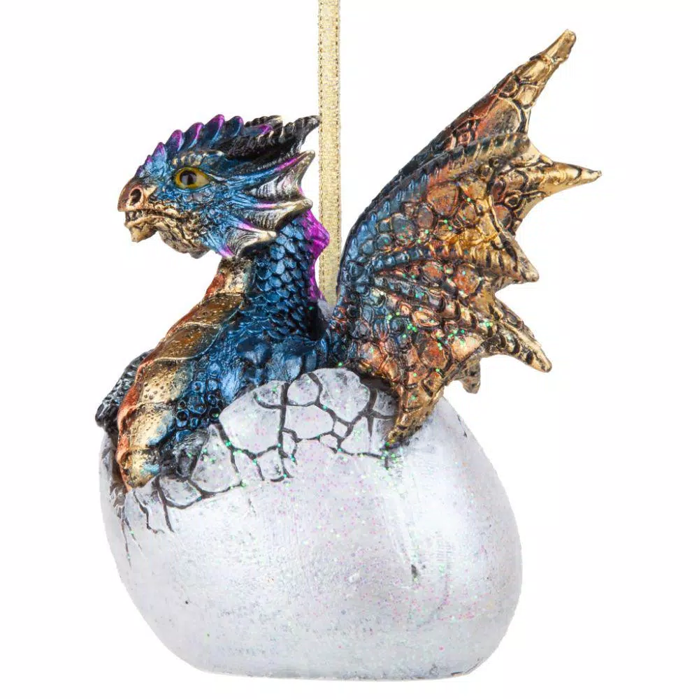 Design Toscano Hard Boiled Dragon Hatchling Holiday Ornament, 3.5 in. Resin Dragon Egg Collectible