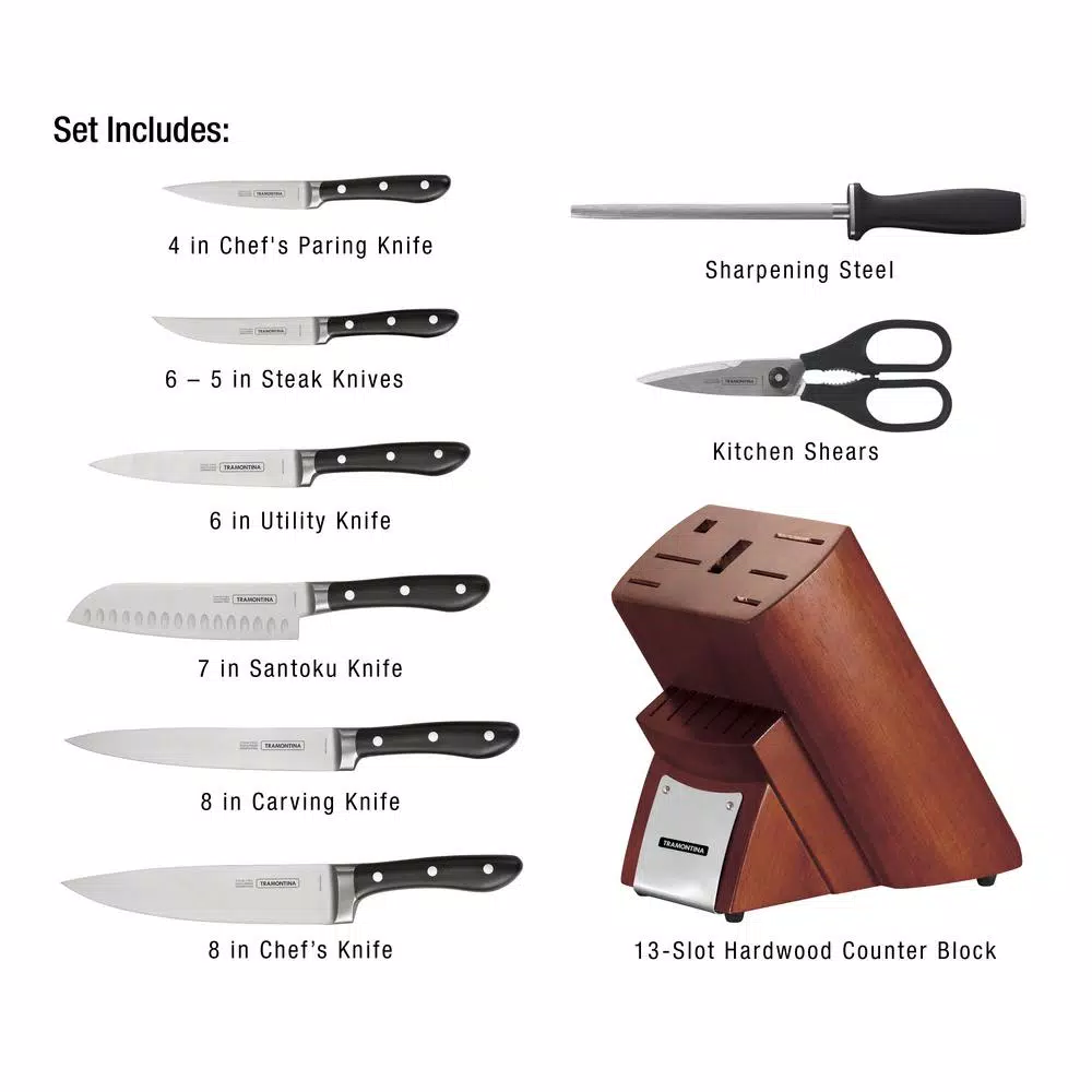 Tramontina Gourmet 14-Piece Forged German Steel Knife Set with Hardwood Block