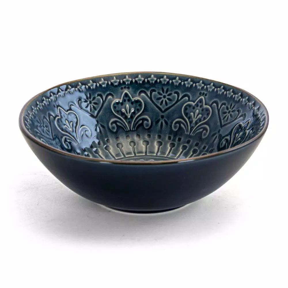 Elama Deepsea Mozaic 16-Piece Sea Blue Stoneware Dinnerware Set, Service for 4