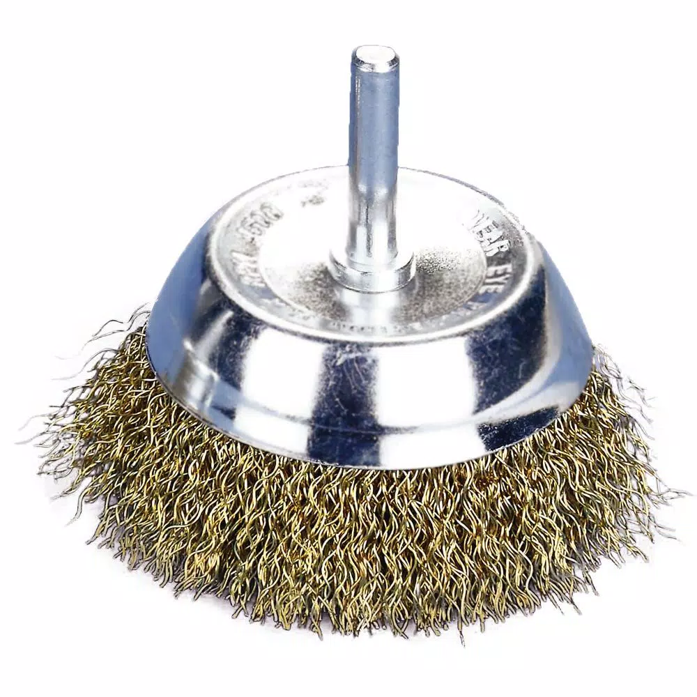 Robtec 3 in. Brass Coated Steel Wire Cup Brush with 1/4 in. Shank