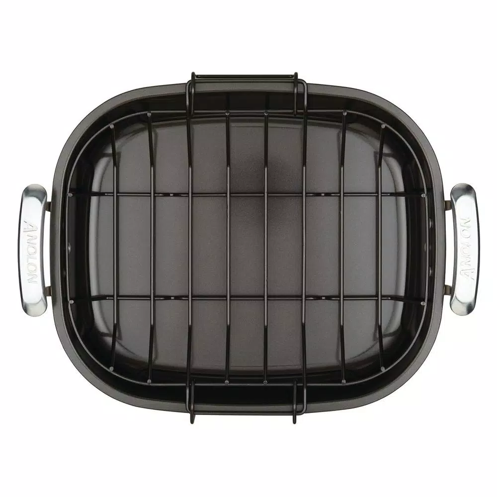 Unbranded Anolon Advanced 16 in. x 13.5 in. Nonstick Roasting Pan with Removable U-Rack, Bronze