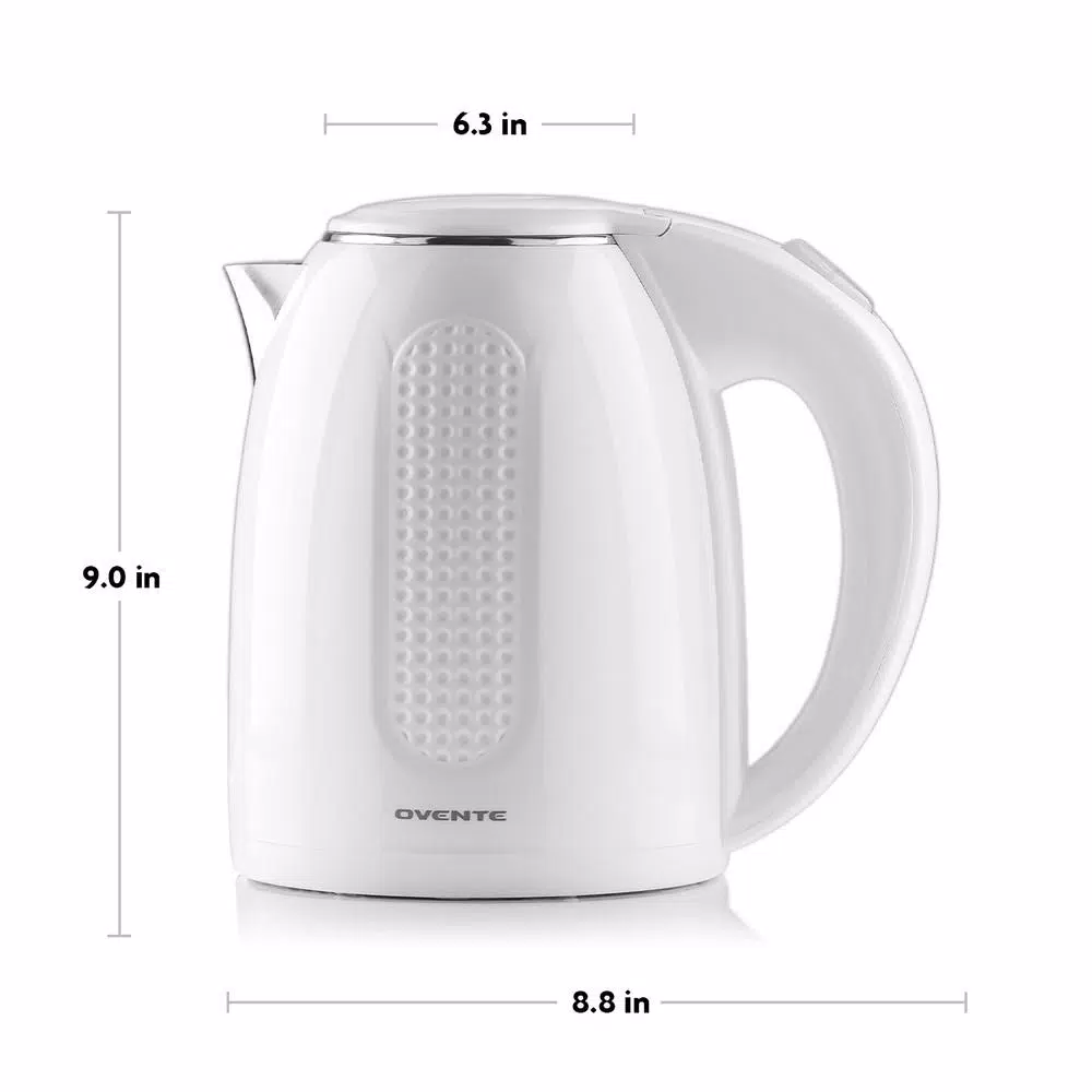 Ovente 1.7L Electric Kettle, White Stainless Steel BPA-Free Water Boiler with Auto Shut-Off
