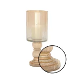 LITTON LANE Gold-Tinged Glass Cylinder Hurricane Candle Holder with Fluted Stacked Ball Post thumbnail 3