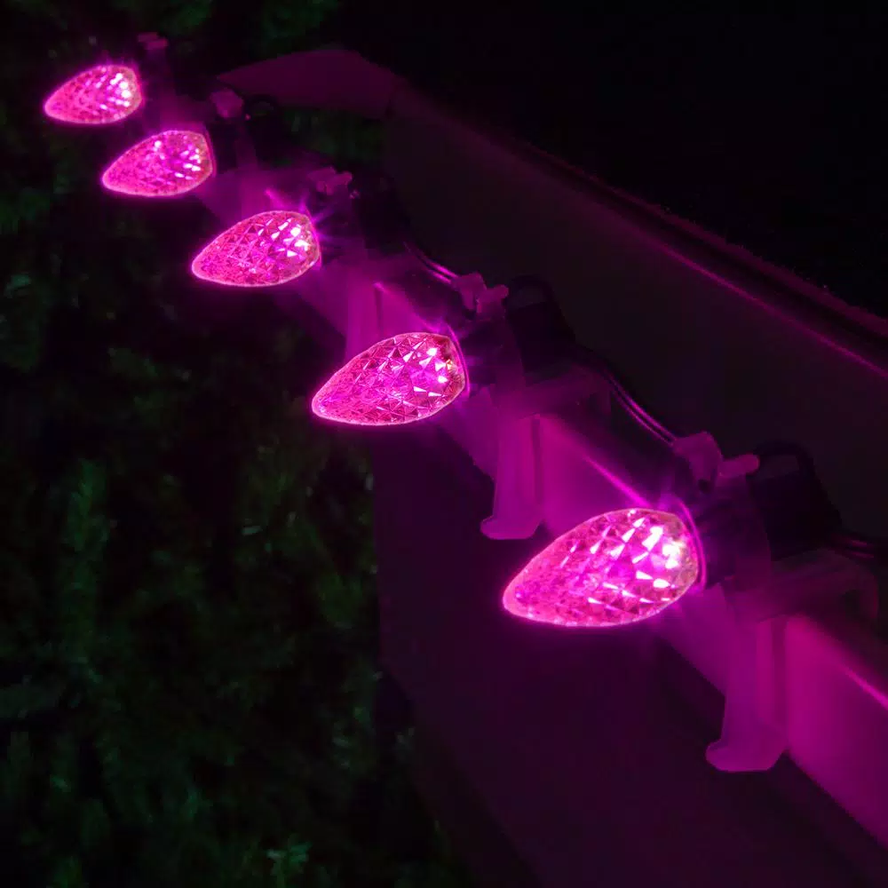 Wintergreen Lighting OptiCore C7 LED Pink Faceted Christmas Light Bulbs, 25-Pack