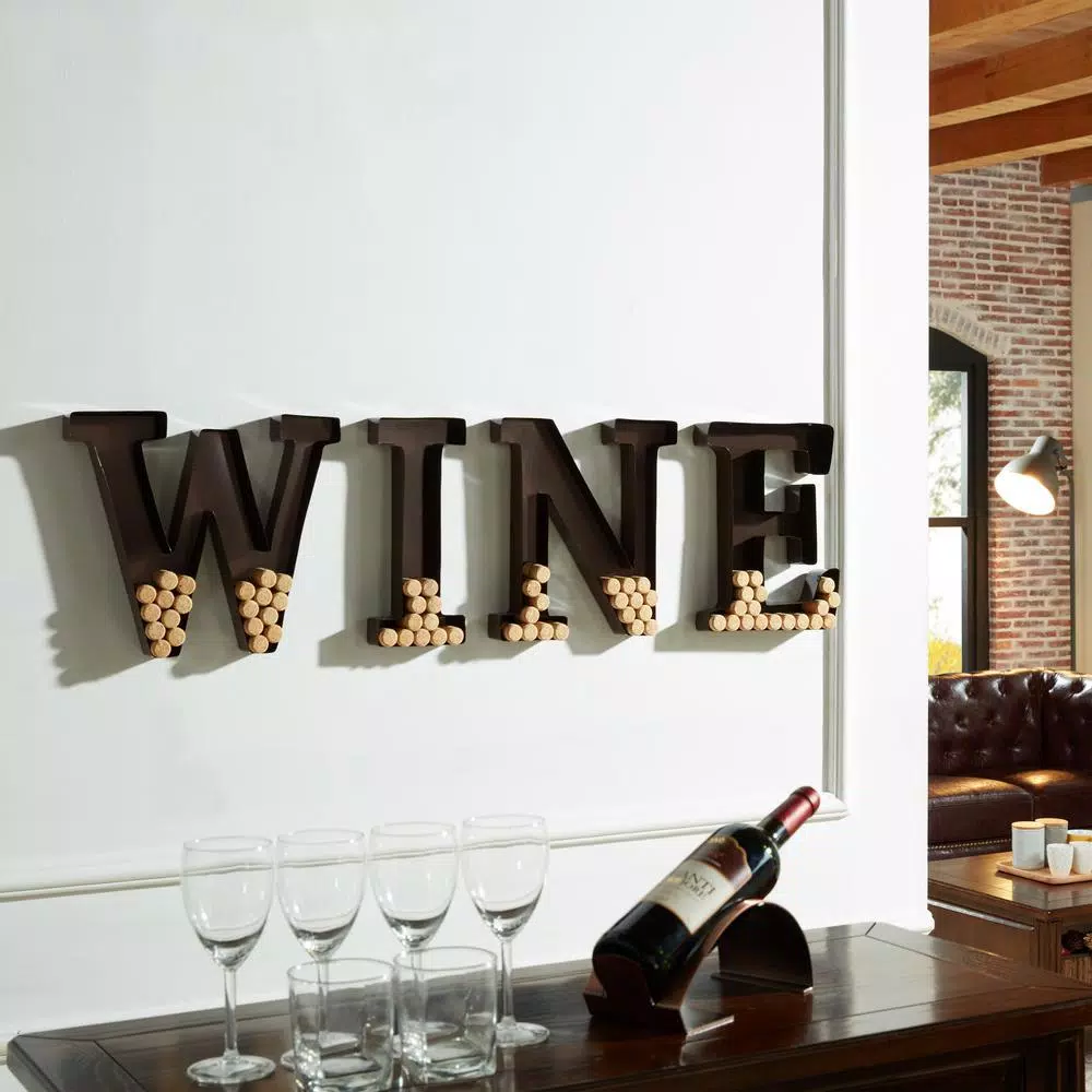 DANYA B Metal Wall Mount WINE Letters Cork Holder Decor