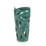 CosmoLiving by Cosmopolitan 16 in. Emerald Green Ceramic Palm Leaf Decorative Vase - Modern Coastal Stoneware thumbnail 4