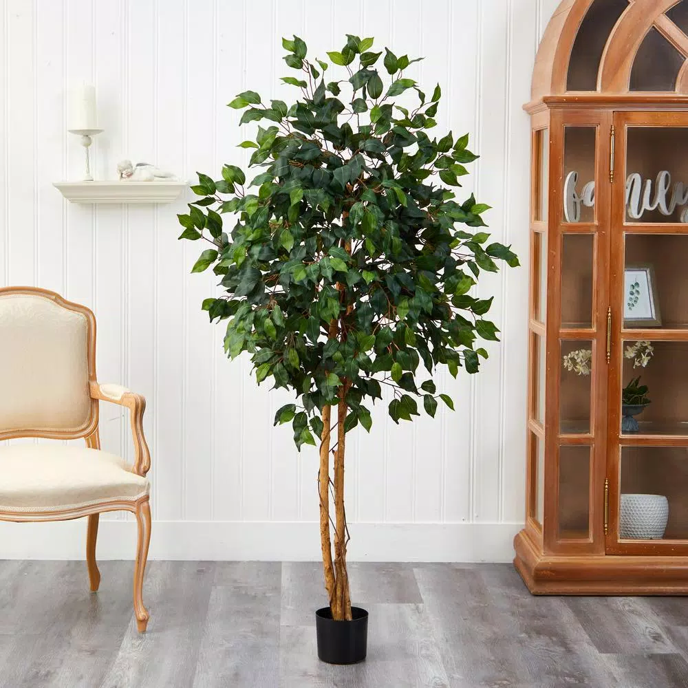 Nearly Natural 5 ft. Artificial Ficus Tree with Real Wood Trunks