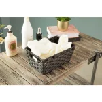 Vintiquewise Black Plastic Wicker Shelf Basket Organizer with Handles thumbnail 7