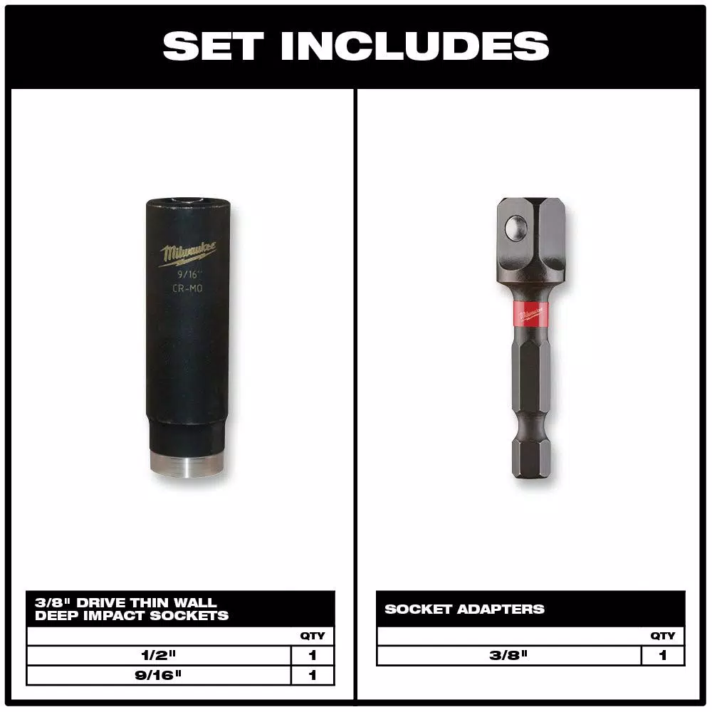 Milwaukee SHOCKWAVE Impact Duty 3/8 in. Drive Deep Well Socket Set, 3-Piece