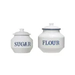 3R Studios Enameled Metal Flour Canister with Lid, Blue and White Classic Kitchen Storage thumbnail 2