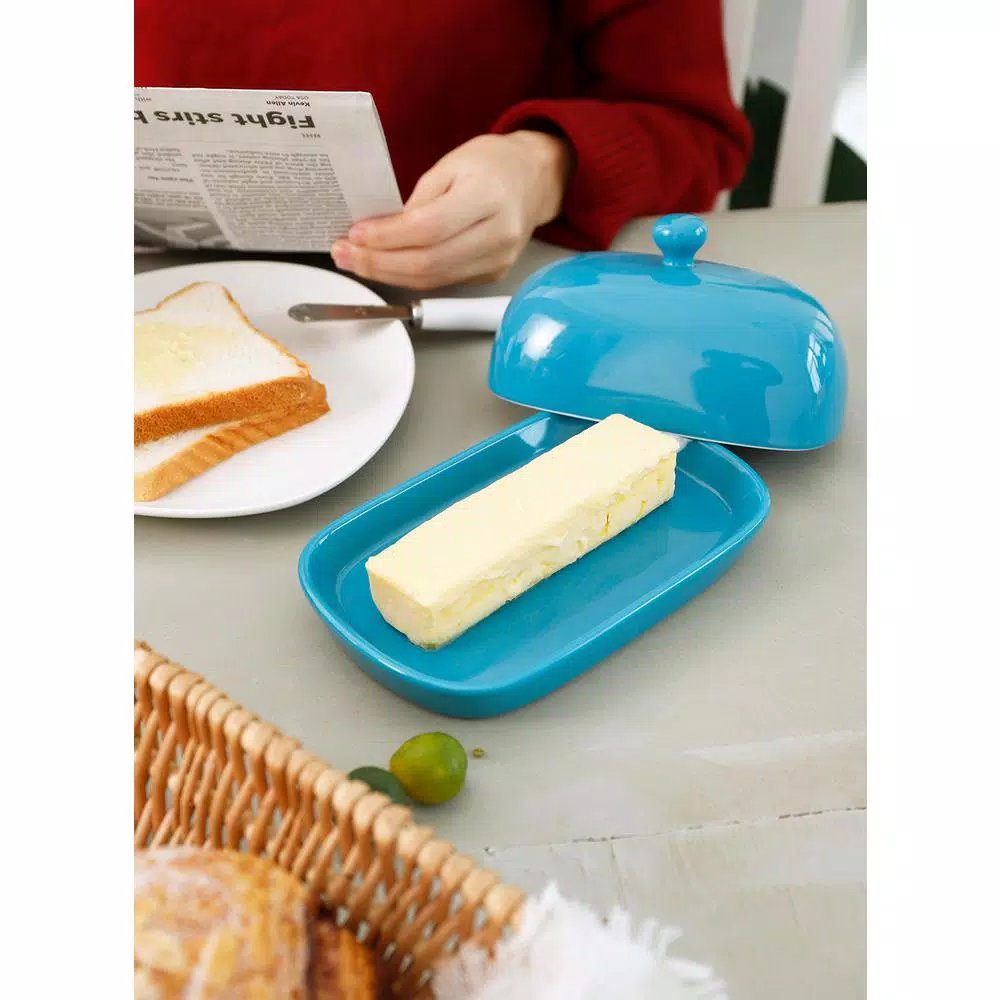 Sweese Porcelain Butter Dish with Lid, Steel Blue, 1 Piece