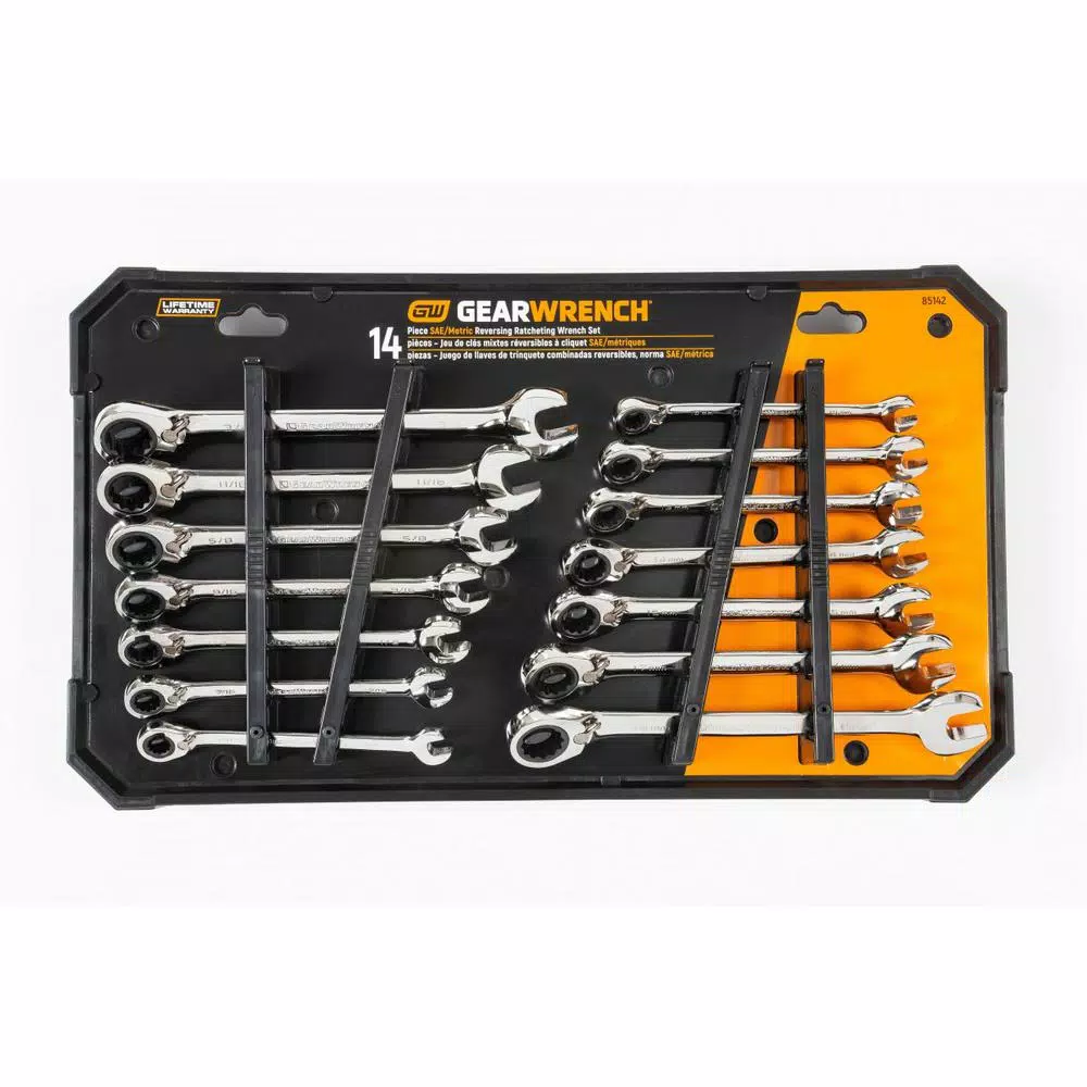 GearWrench 14-Piece 12-Point SAE/Metric Reversible Ratcheting Combination Wrench Set