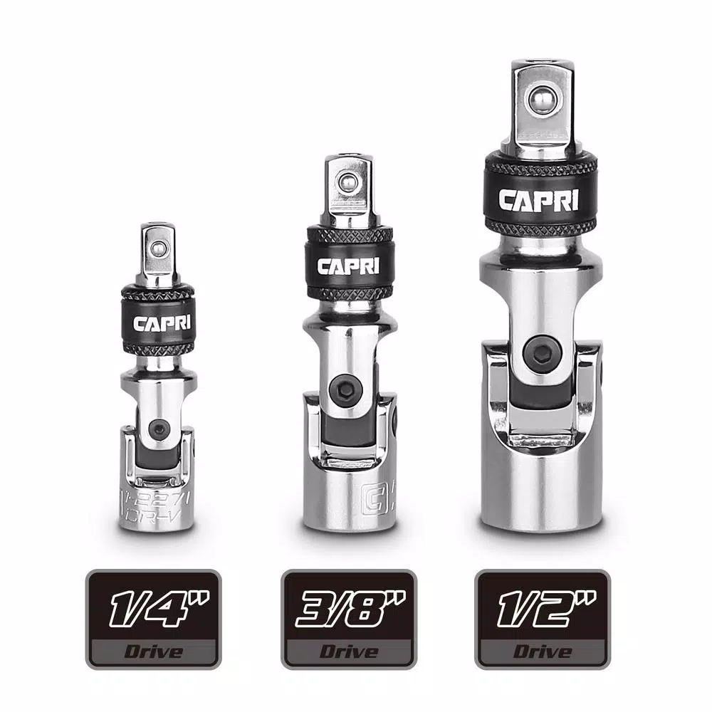 Capri Tools Quick Release Universal Joint Set, 3-Piece Chrome Vanadium Steel