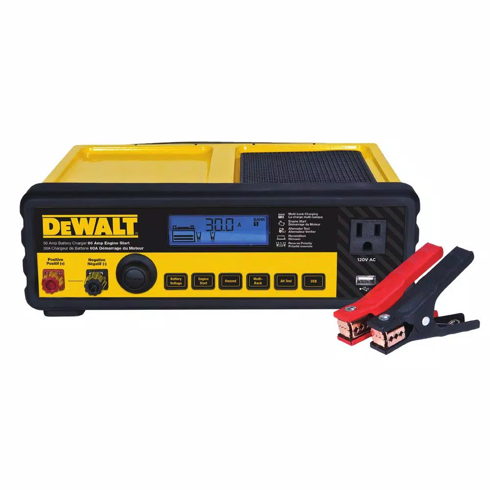 DEWALT 30 Amp Multi Bank 12V Battery Charger with 80 Amp Engine Start and LCD Display