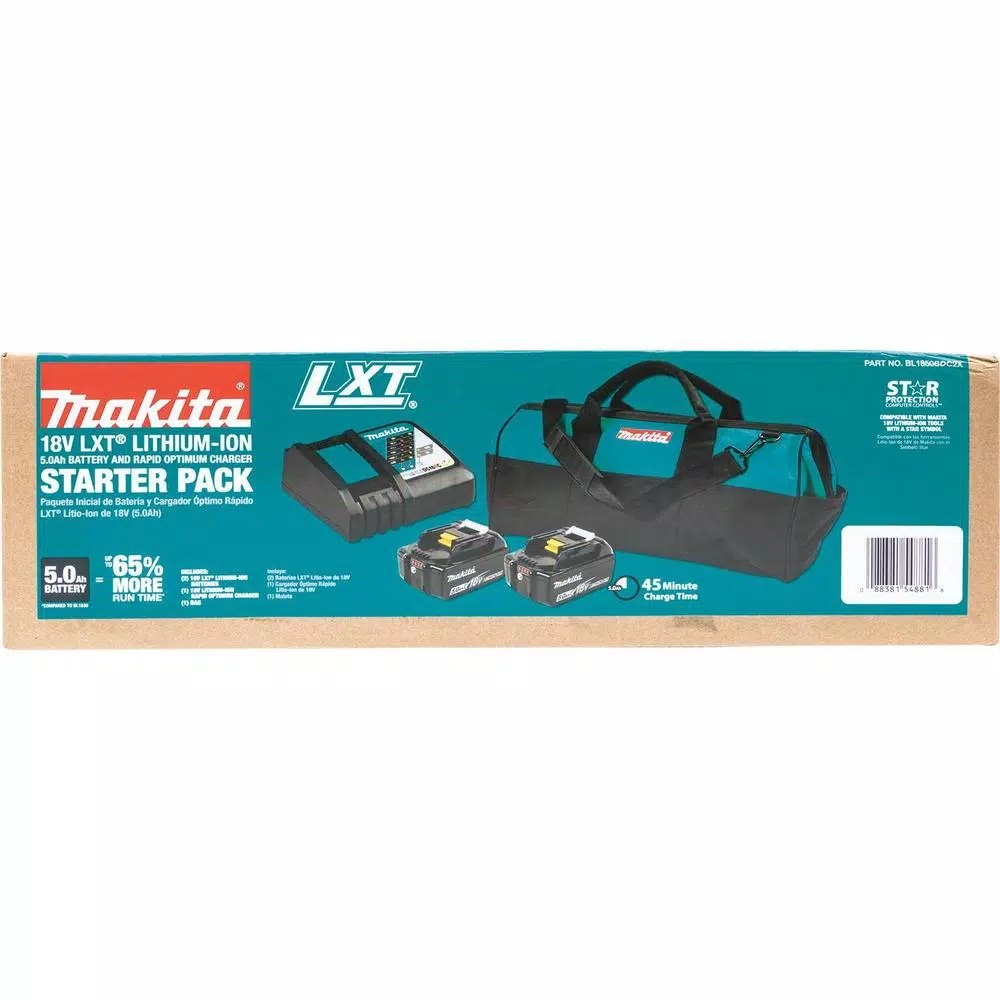 Makita 18V LXT Lithium-Ion Battery and Dual Port Rapid Optimum Charger Starter Pack (5.0Ah)