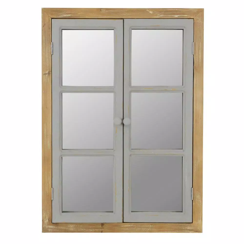 Aspire Home Accents Pueblo Distressed Wood Windowpane Accent Mirror - Medium Brown & Blue-Gray