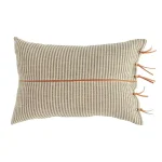 3R Studios Black & Beige Striped Cotton Ticking Lumbar Throw Pillow with Leather Trim, 24 x 16 in. thumbnail 1
