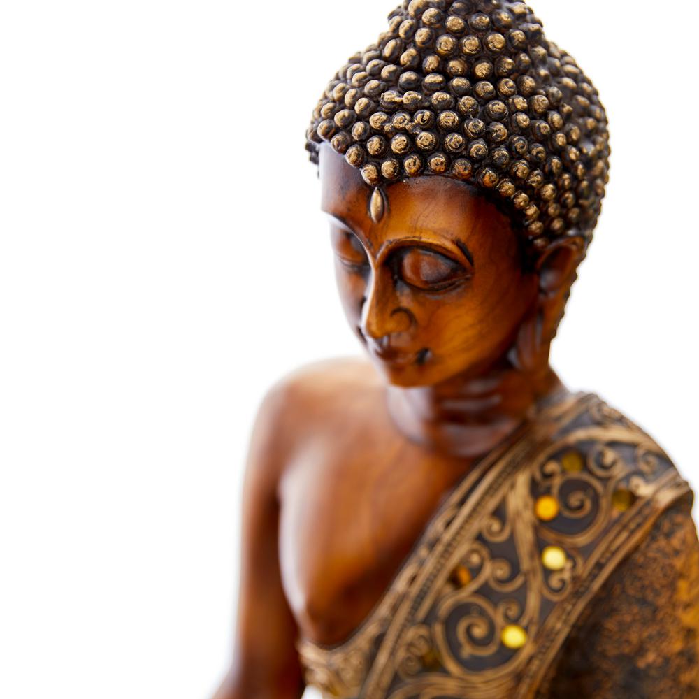 LITTON LANE Polystone Sitting Buddha Sculpture with Mirrored Accents and Bronze Finish