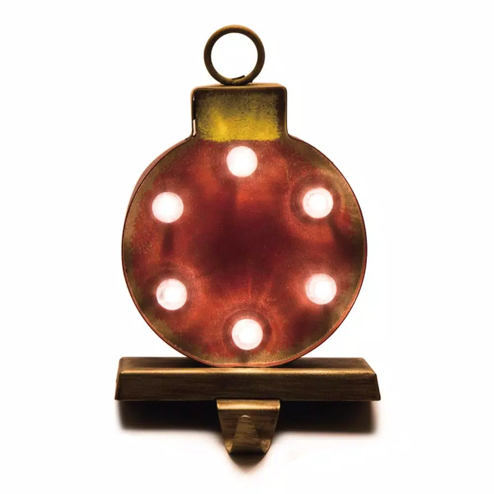 Glitzhome 2-Pack Marquee LED Stocking Holders - Metal Tree & Gift Box Holiday Decor
