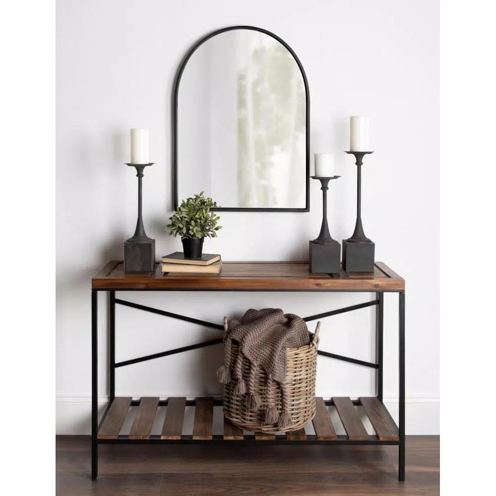 Kate and Laurel Bedrick Black Wood and Metal Candle Holder Set of 3, Modern Farmhouse Pedestal Style